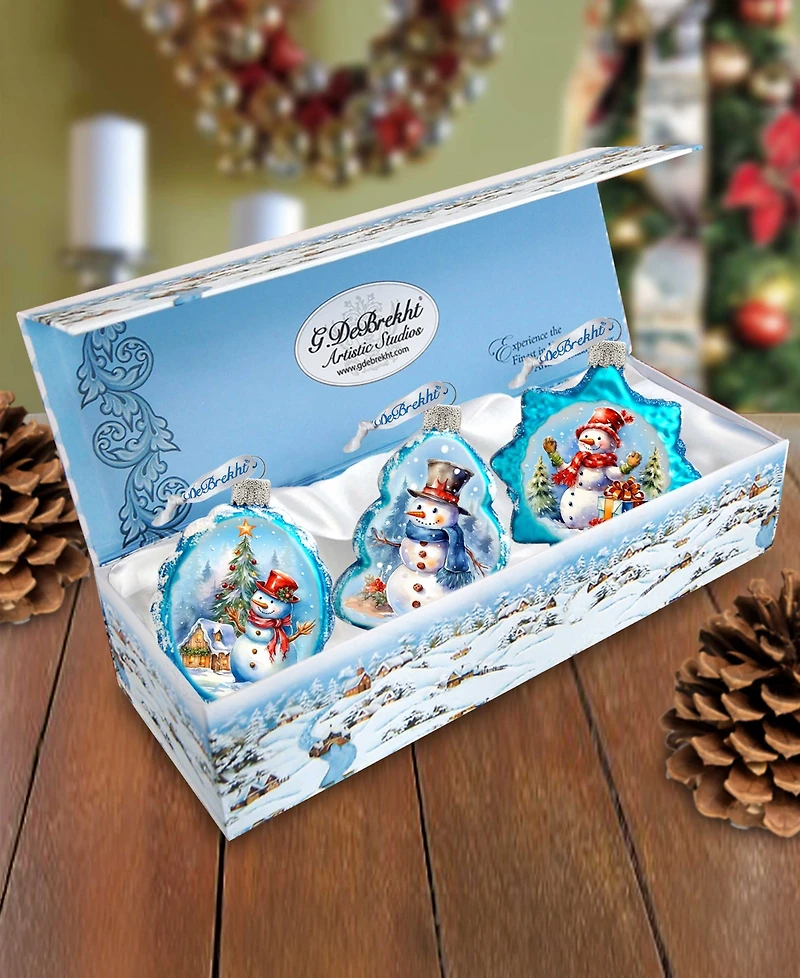 Designocracy Snowmen Keepsake Holiday Mercury Glass Ornaments Set of 3 G. DeBrekht