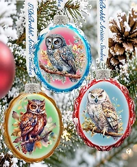 Designocracy Wise Owls Keepsake Mercury Christmas Glass Ornaments Set of 3 G. DeBrekht