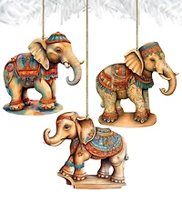 Designocracy Carousel Elephants Christmas Wooden Ornaments Set of 3 G. DeBrekht
