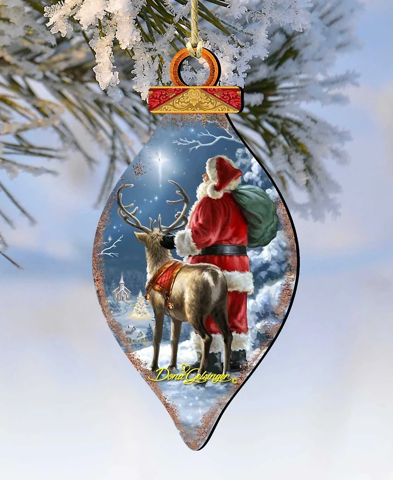 Designocracy Starry Night Santa Cone Wood Ornament
