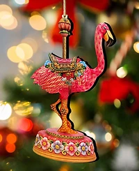 Designocracy Carousel Flamingo Holiday Wood Ornament