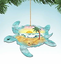 Designocracy Turtle Scenic Wooden Christmas Ornament