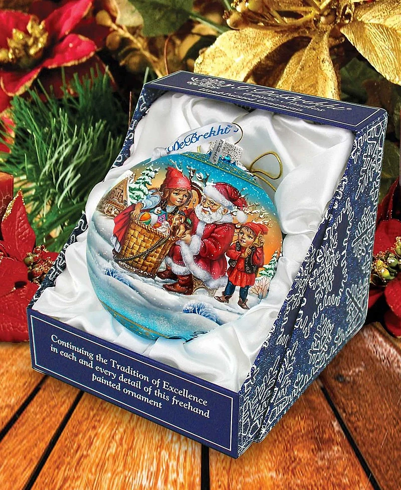 G.DeBrekht Oversized Retro Christmas Ball In Blue Glass Ornament