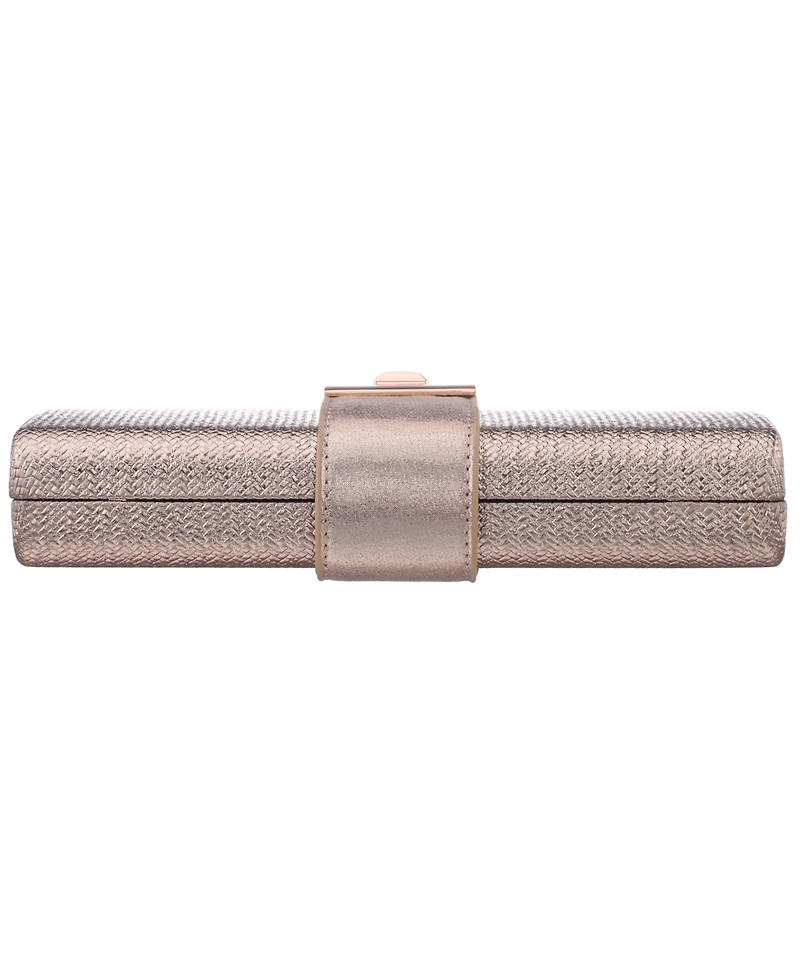 Nina Embossed Woven Turnlock Minaudiere Small Handbag