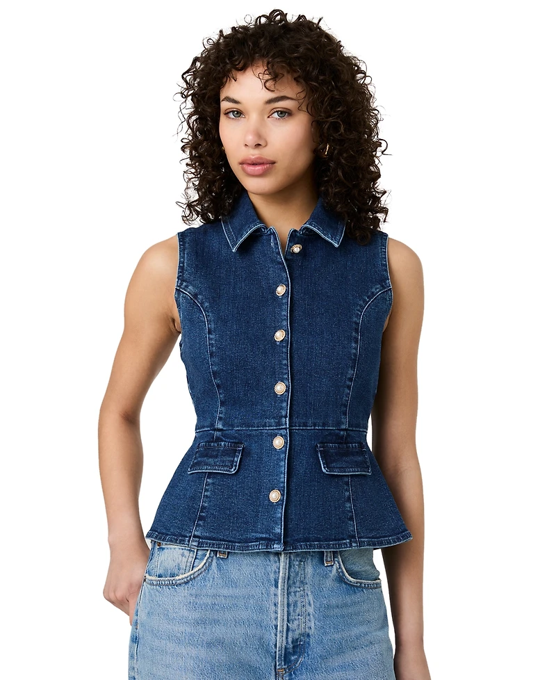 French Connection Women's Delancey Denim Button Peplum Top
