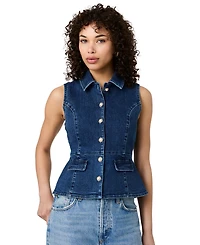 French Connection Women's Delancey Denim Button Peplum Top
