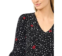 CeCe Women's Printed V-Neck Top