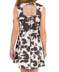 Rare Editions Girls' 7-16 Cow Print Twill Paneled A-Line Dress with Necklace
