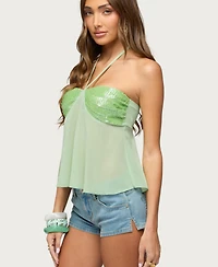Edikted Women's Kitty Sequin Chiffon Halter Top