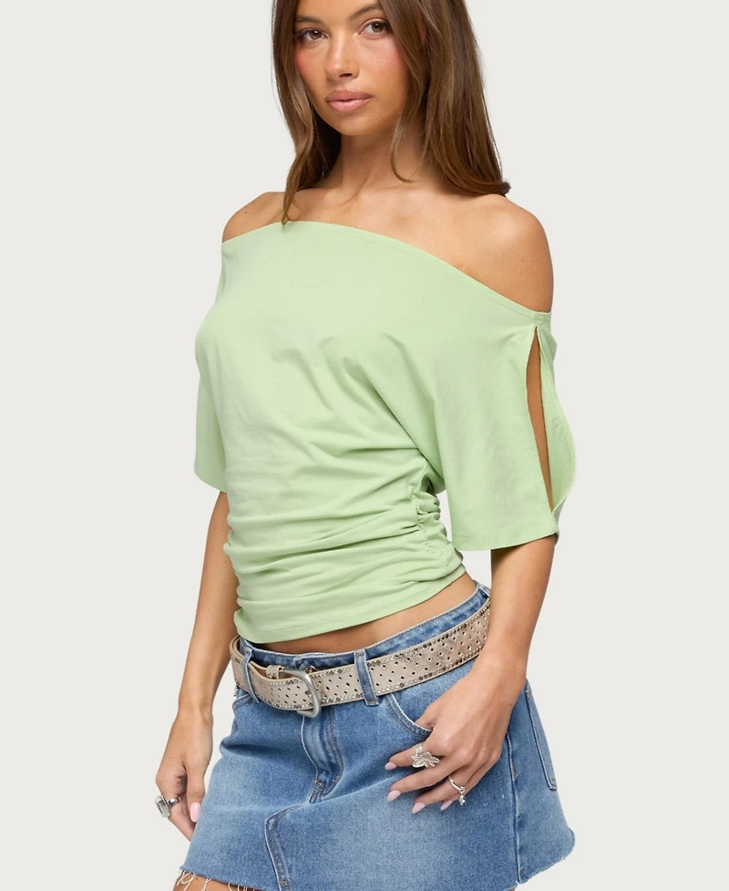 Edikted Women's Feng Ruched Off Shoulder Cutout Top