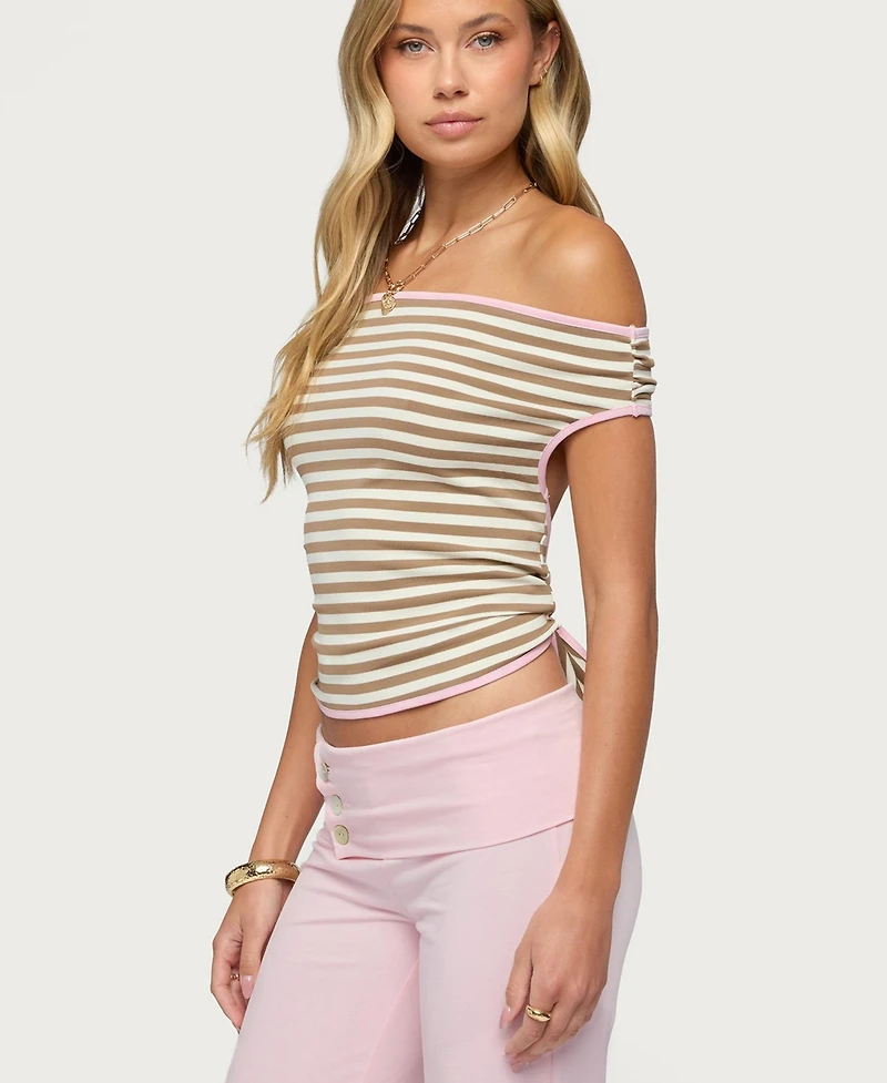 Edikted Women's Zory Striped Backless Off Shoulder Top