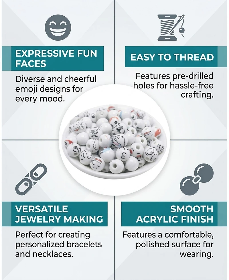 Sevorley 50Pcs White 12mm Ceramic Expression-Face Loose Beads for Diy Jewelry