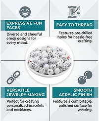 Sevorley 50Pcs White 12mm Ceramic Expression-Face Loose Beads for Diy Jewelry