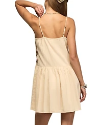 Lucky Brand Women's Contrast Embroidered Button Front Mini Dress