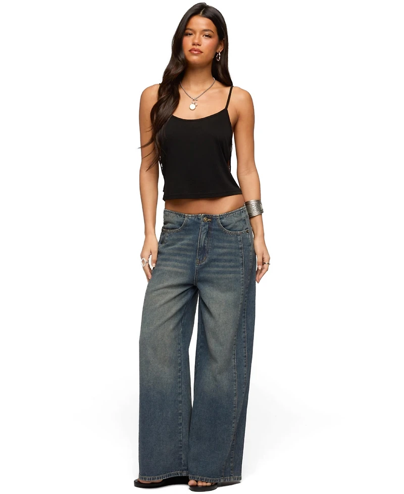 Edikted Women's Elia No Waistband Low Rise Baggy Jeans