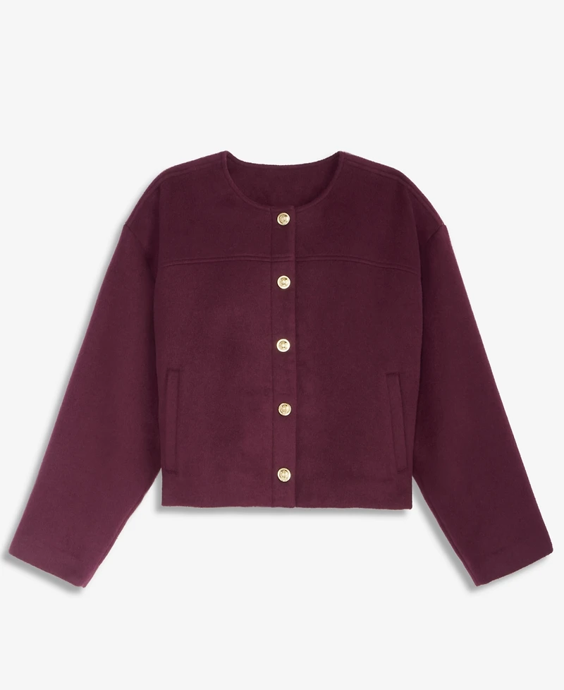 I.n.c. International Concepts Petite Lined Round-Neck Poly-Wool Blend Snap-Front Jacket, Macy's Exclusive