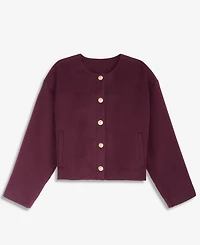 I.n.c. International Concepts Petite Lined Round-Neck Poly-Wool Blend Snap-Front Jacket, Macy's Exclusive