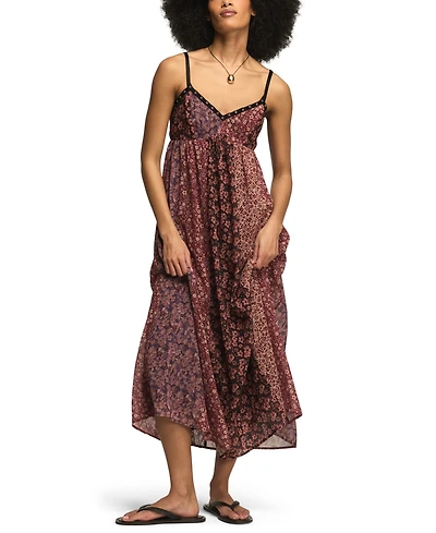 Lucky Brand Women's Print V-Neck Mix Midi Dress