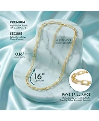 14K Gold Plated Clear Cubic Zirconia Link & Chain Necklace