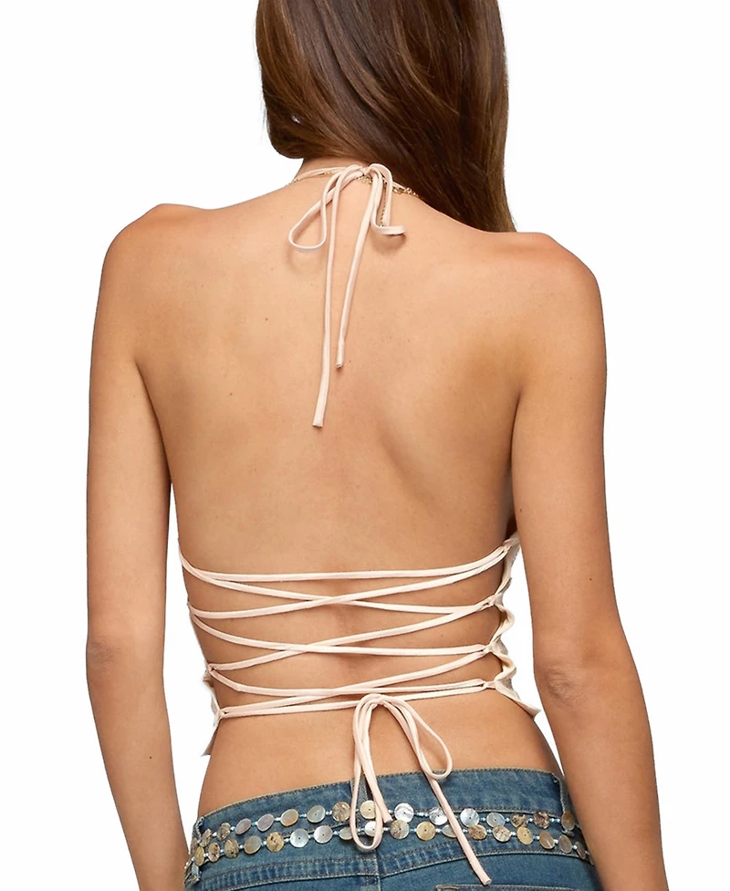 Edikted Women's Catia Backless Sequin Mesh Halter Top