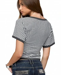 Edikted Women's Primrosa Striped V Neck Flutter Top