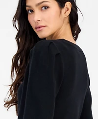 Anne Klein Essentials Petite Long-Puff-Sleeve Crewneck Sweater