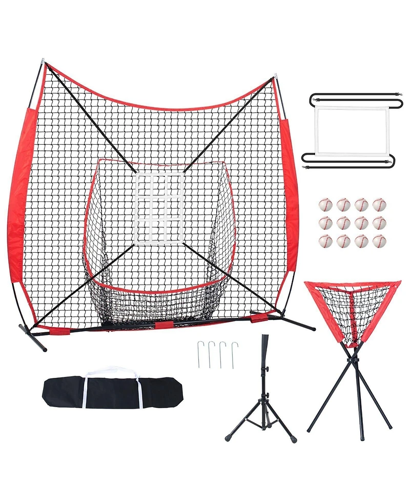 Sevorley 7x7 ft Baseball Softball Practice Net with 12 Balls Tee and Collector