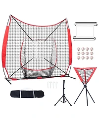 Sevorley 7x7 ft Baseball Softball Practice Net with 12 Balls Tee and Collector