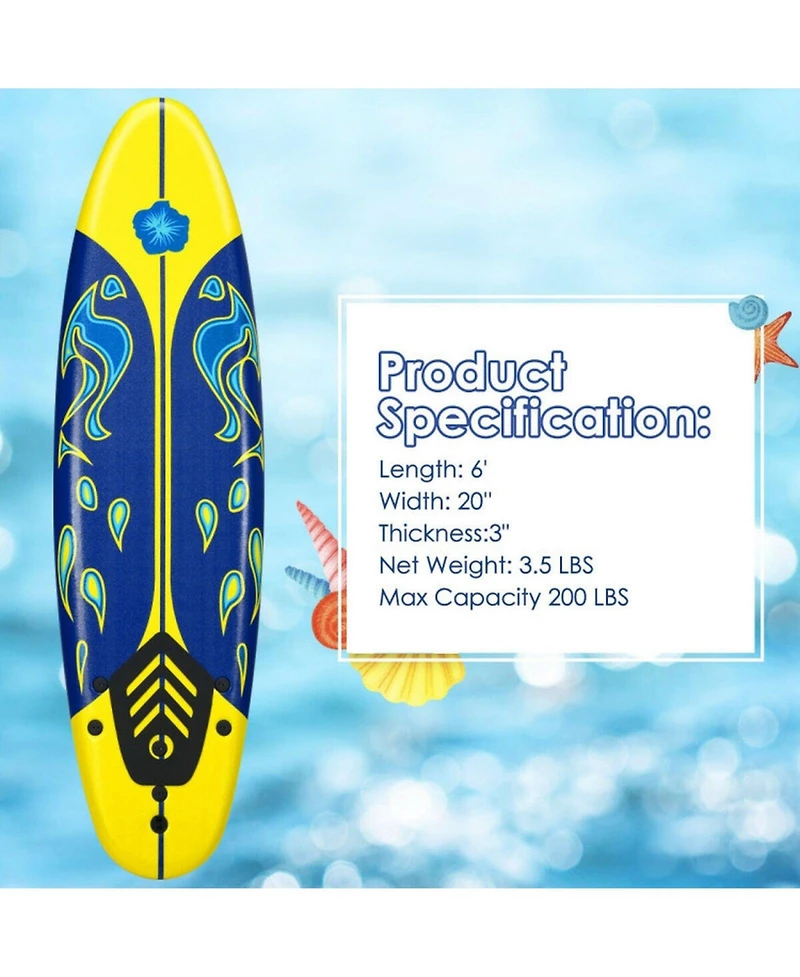 Sevorley 6 ft Foam Surfboard with 3 Detachable Fins, Leash