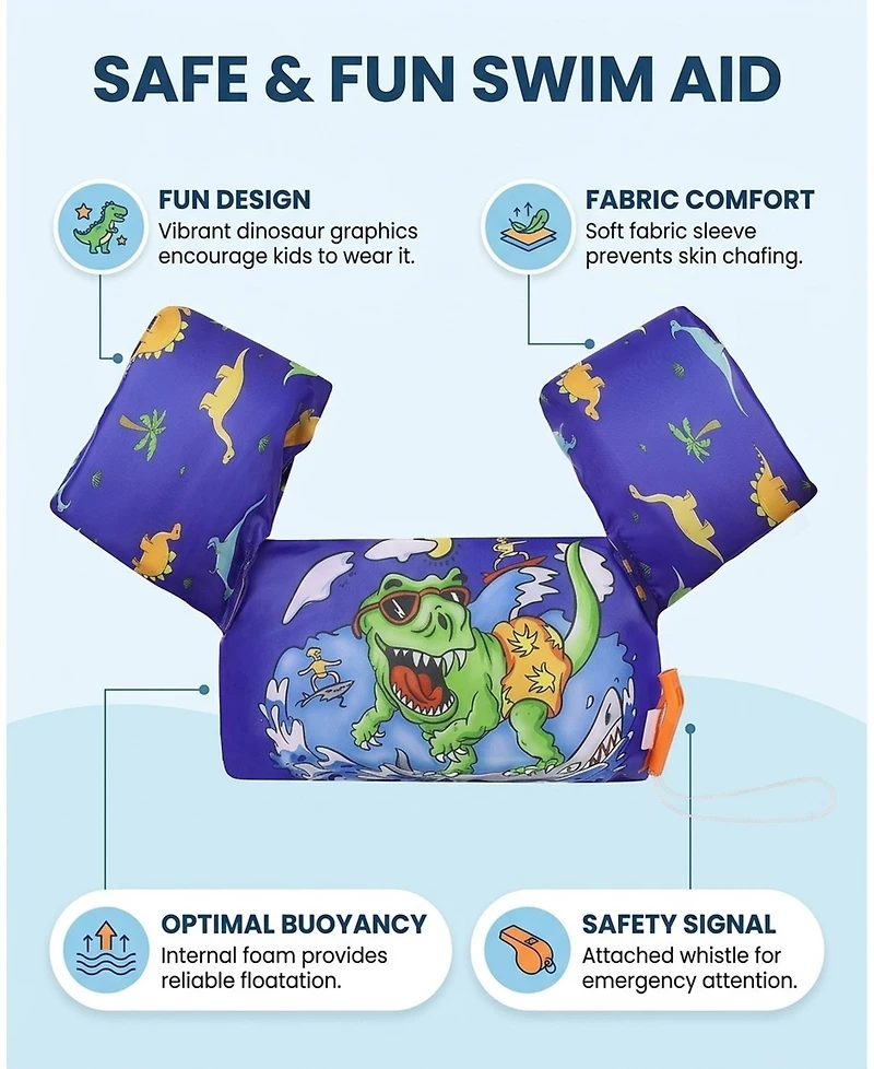 Sevorley Toddler Swim Arm Bands and Vest for Kids 20-50 lbs, Cute Dinosaur