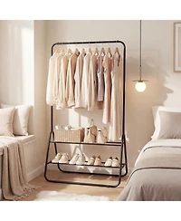 Costway Heavy Duty Clothes Rack Metal Garment with Hanging Rod and Storage Shelves