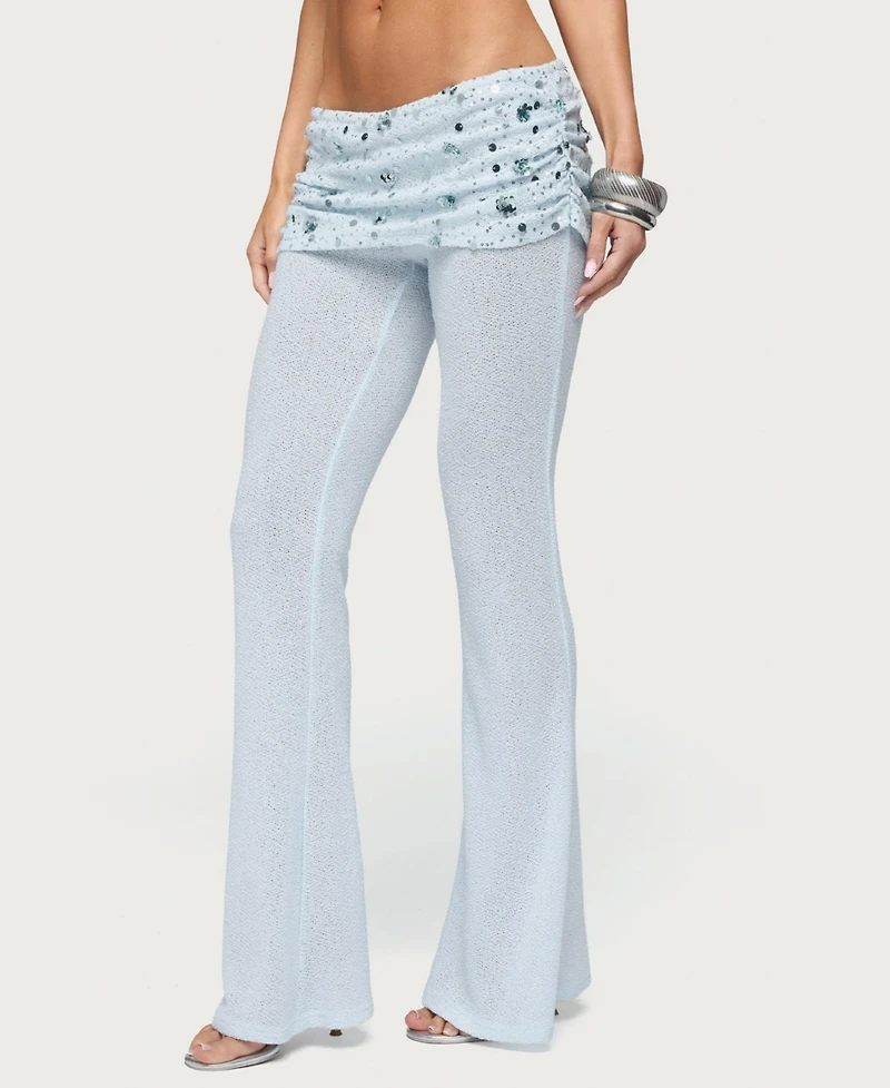 Edikted Women's Zephyra Bead and Sequin Foldover Pants