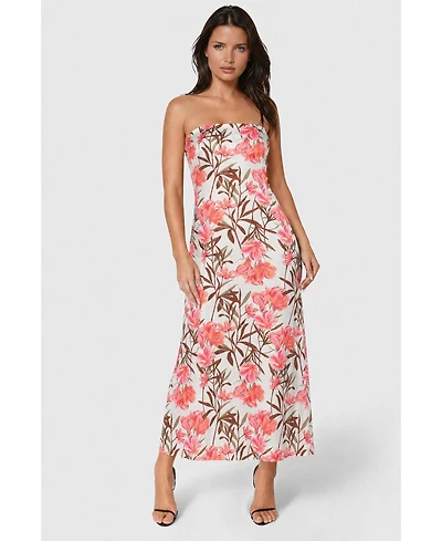 Bebe Women's Printed Satin Strapless Maxi Dress