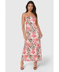 Bebe Women's Printed Satin Strapless Maxi Dress