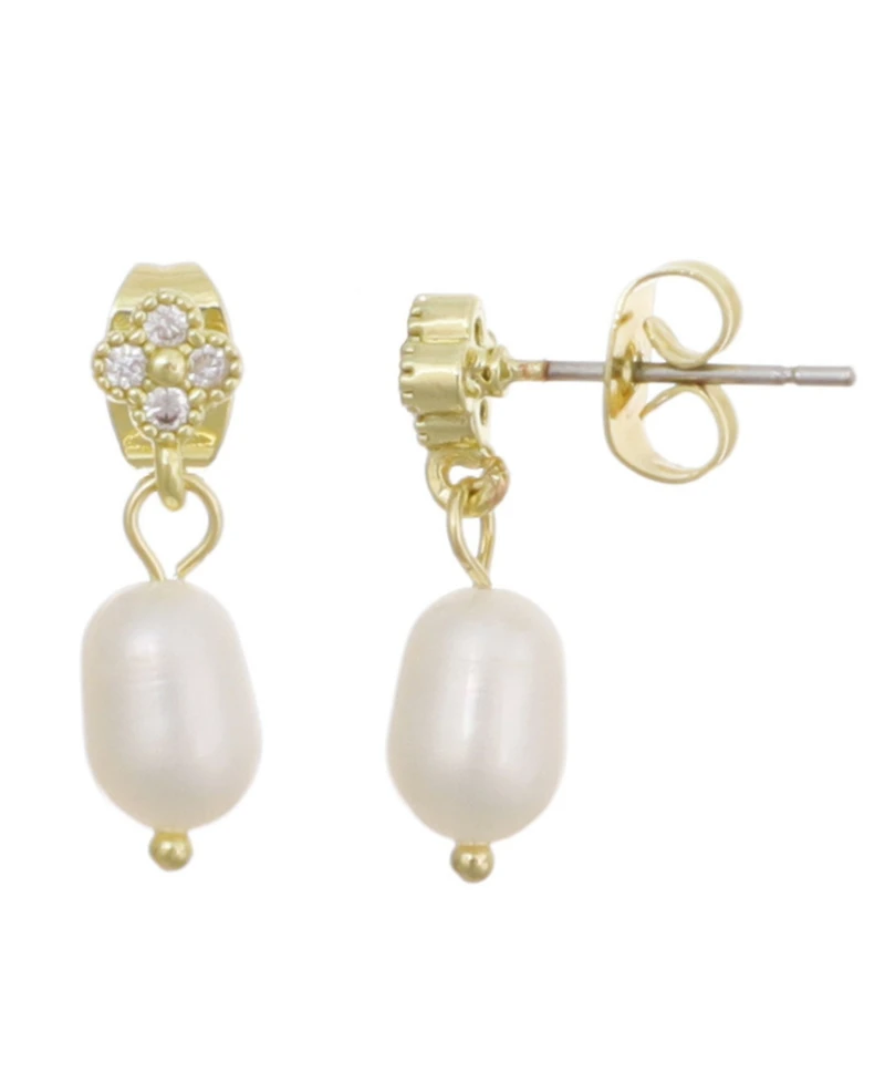 Adornia Gold Natural Freshwater Imitation Pearl Cubic Zirconia Clover Drop Earrings