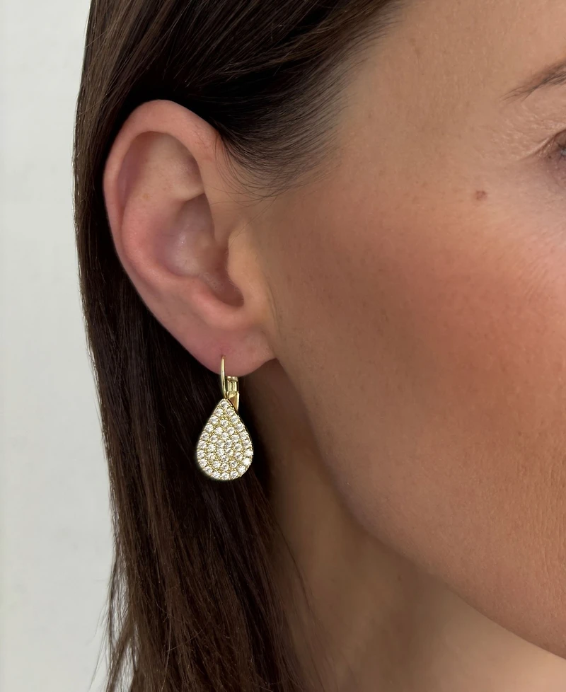 Adornia Gold Cubic Zirconia Pave Pear Drops with French Earrings