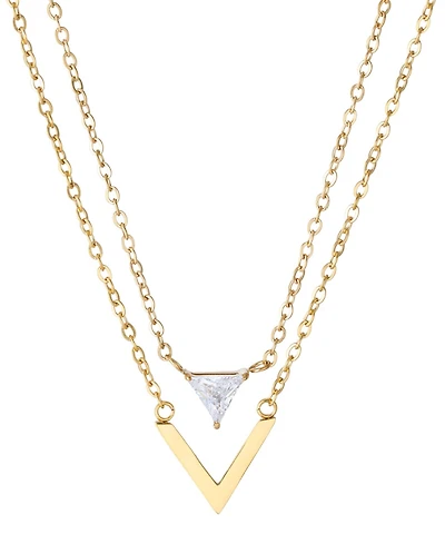 Adornia Gold CZb Set of 2 Triangle Pendant Necklaces