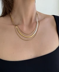 Adornia Tarnish Resistant Gold Layered Herringbone Necklace Set