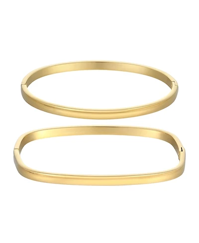 Adornia Tarnish Resistant Gold Rectangle and Oval Cuff Set