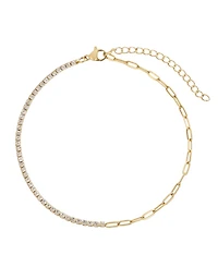 Adornia Tarnish Resistant Gold Half Tennis and Paperclip Chain Anklet