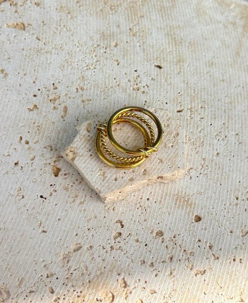 Adornia Tarnish Resistant Gold Four Band Connected Ring Set