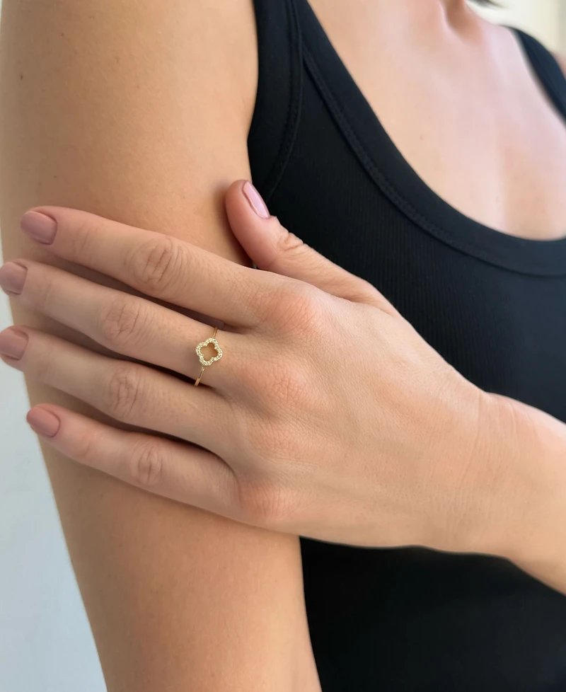 Adornia Gold Cubic Zirconia Outline Clover Ring