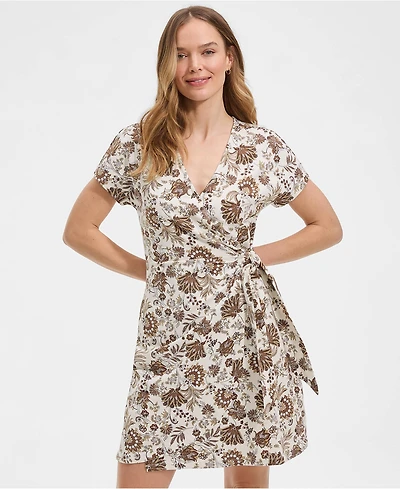 Lands' End Women's Cotton Modal V Neck Mini Wrap Dress
