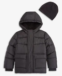 S Rothschild & Co Boys' 2T-5T Solid Quilted Puffer Coat and Fleece Hat (while supplies last)