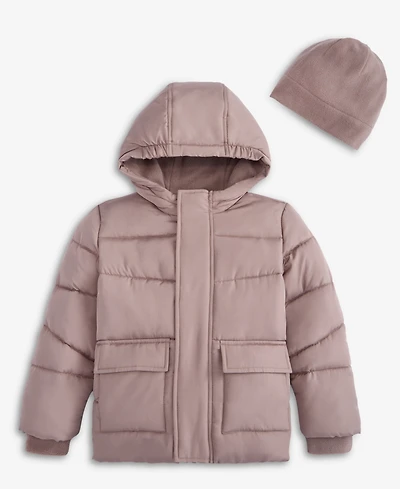 S Rothschild & Co Boys' 2T-5T Solid Quilted Puffer Coat and Fleece Hat (while supplies last)