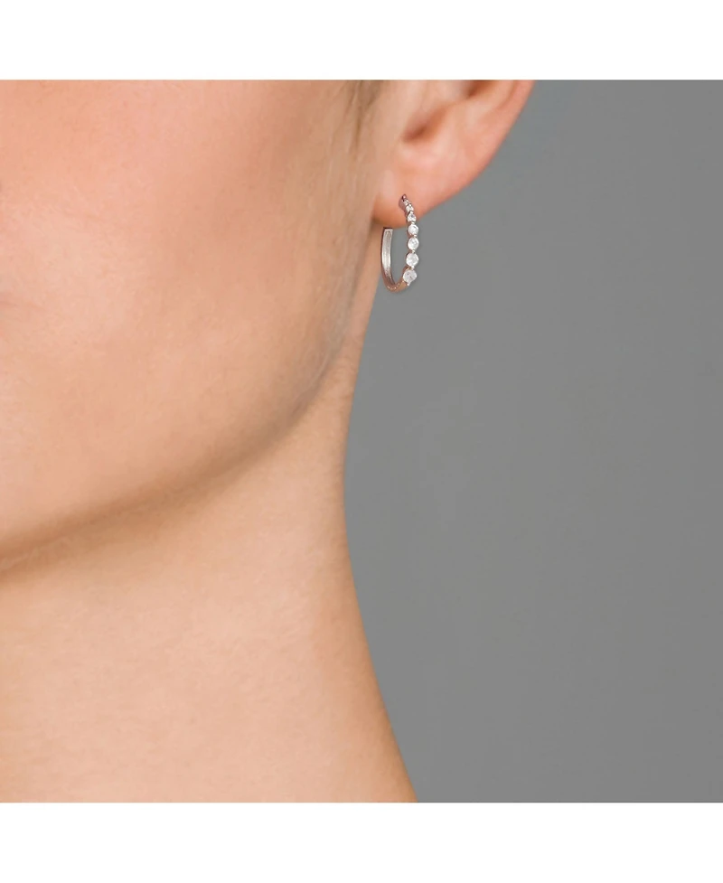 Genevive Timeless White Gold Plated Cz Small Graduated Hoop Earrings