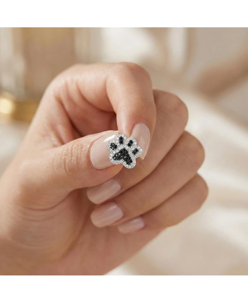 Genevive Dainty White Gold Plated Cz Paws" Stud Earrings