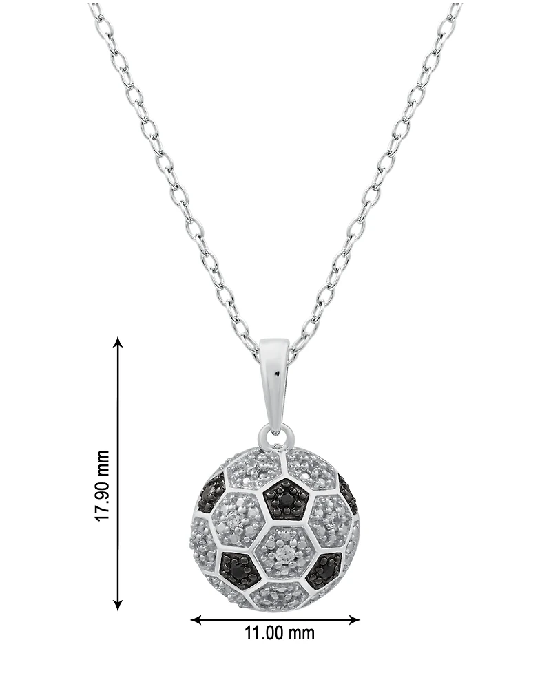 Macy's Black Diamond (0.03 ct. t.w.) & White Diamond (0.07 ct. t.w.) Soccer Ball Pendant Necklace in Sterling Silver