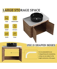Sillysis Wall Mounted Modern Bathroom Vanity with Plywood Cabinet, Stone Countertop