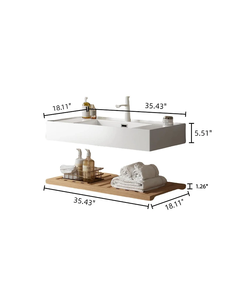 Sillysis Floating Bathroom Vanity with Acrylic Integrated Sink, Wall Mounted Shelf